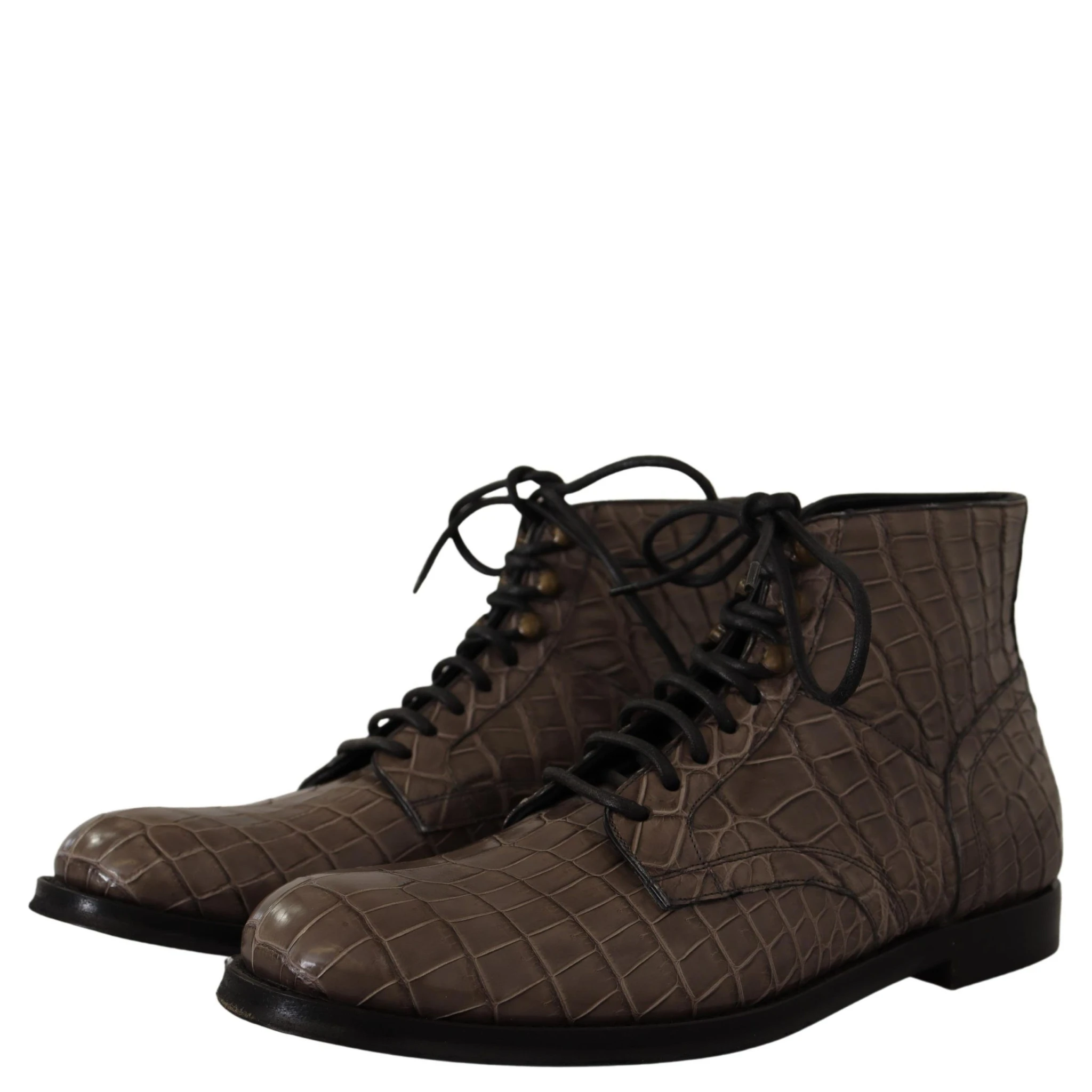 Gray Crocodile Leather Derby Boots