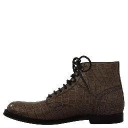 Gray Crocodile Leather Derby Boots