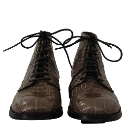 Gray Crocodile Leather Derby Boots