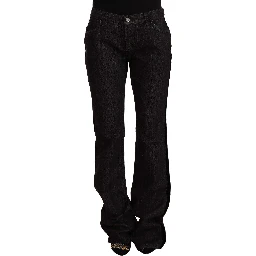 Black Mid Waist Cotton Denim Straight Boot Cut Jeans