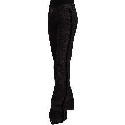 Black Mid Waist Cotton Denim Straight Boot Cut Jeans