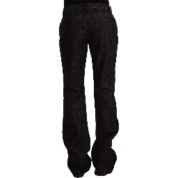 Black Mid Waist Cotton Denim Straight Boot Cut Jeans