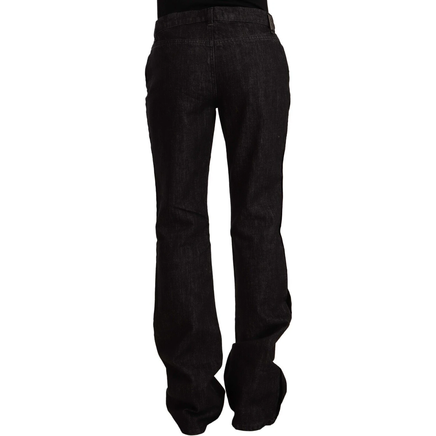 Black Mid Waist Cotton Denim Straight Boot Cut Jeans