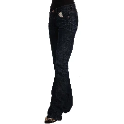 Dark Blue Mid Waist Cotton Denim Straight Jeans