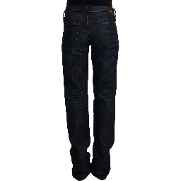 Dark Blue Mid Waist Cotton Denim Straight Jeans