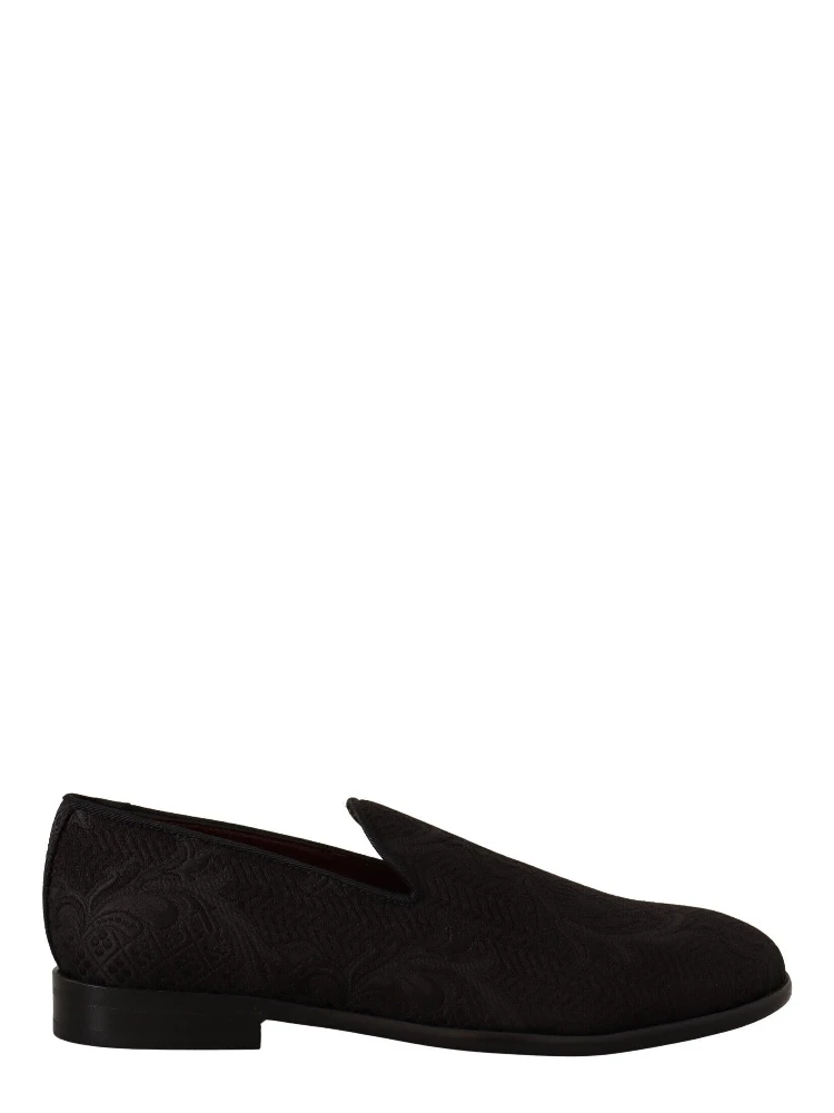 Black Floral Brocade Slippers Loafers Shoes