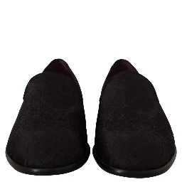 Black Floral Brocade Slippers Loafers Shoes