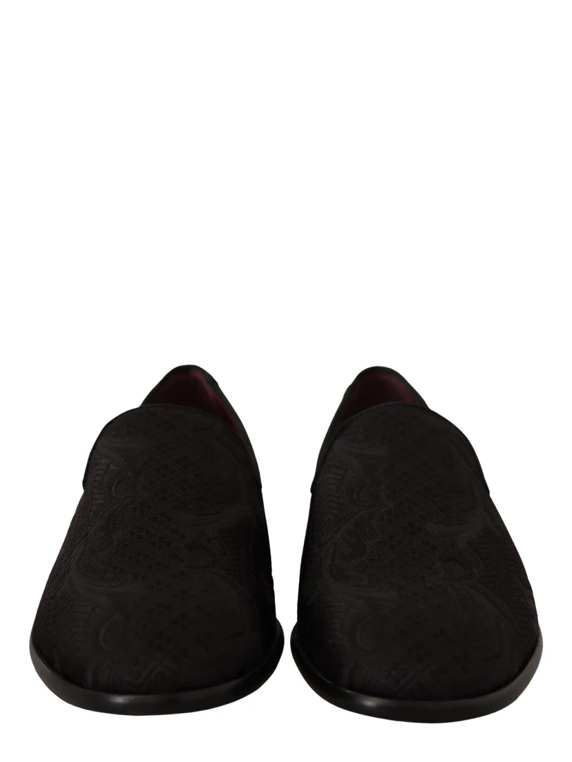 Black Floral Brocade Slippers Loafers Shoes
