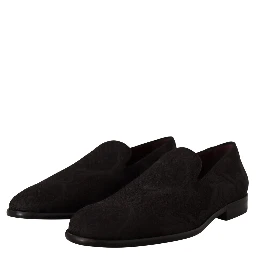 Black Floral Brocade Slippers Loafers Shoes