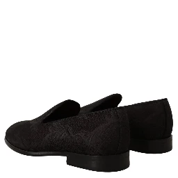 Black Floral Brocade Slippers Loafers Shoes
