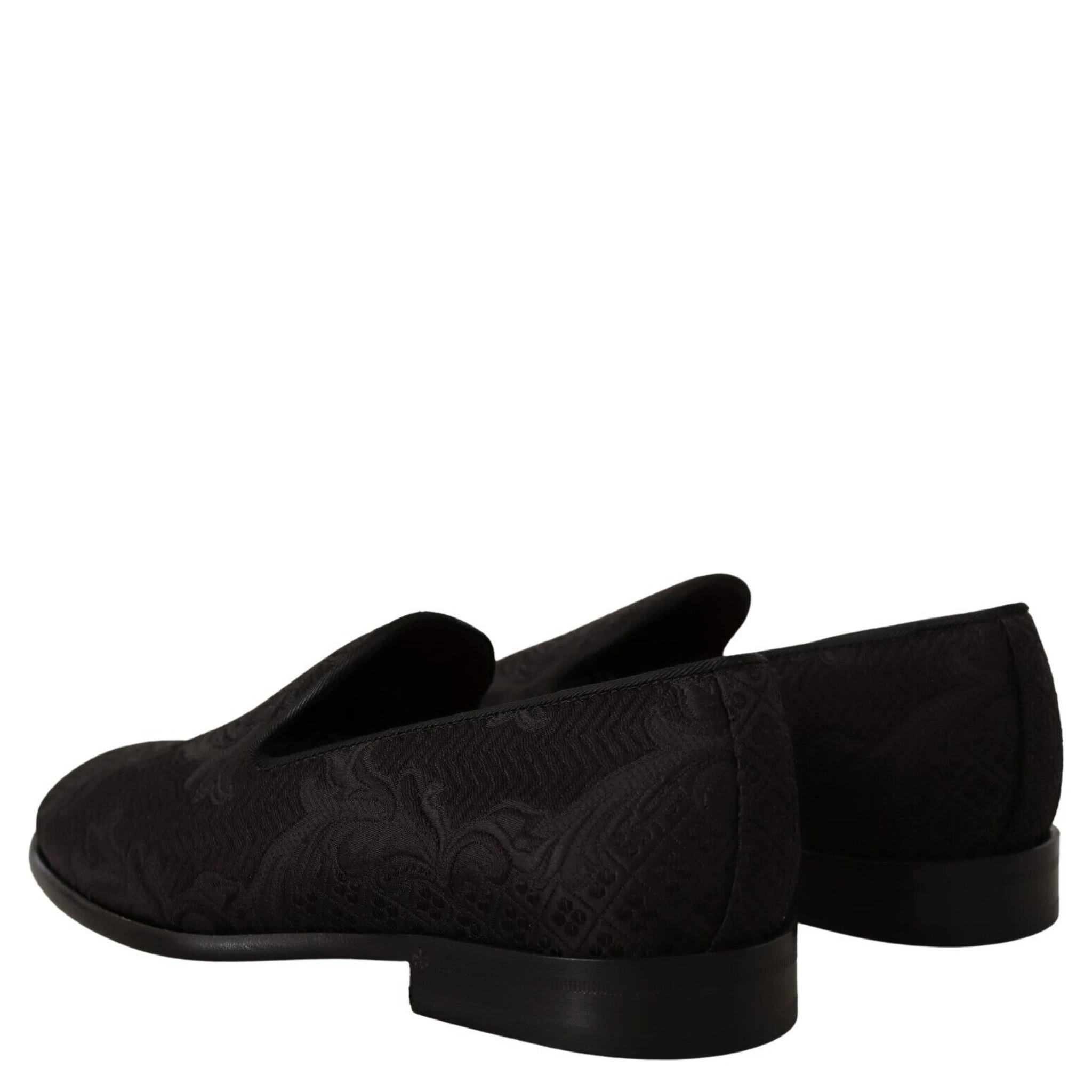 Black Floral Brocade Slippers Loafers Shoes