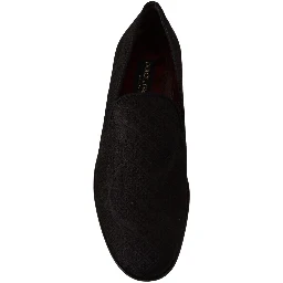 Black Floral Brocade Slippers Loafers Shoes