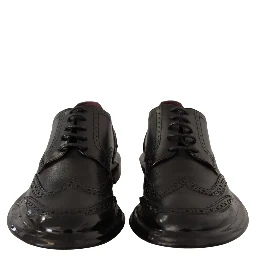 Black Leather Oxford Wingtip Formal Derby Shoes