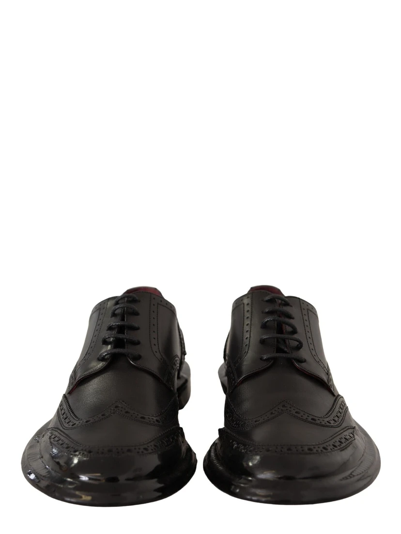 Black Leather Oxford Wingtip Formal Derby Shoes