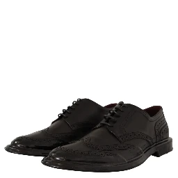 Black Leather Oxford Wingtip Formal Derby Shoes