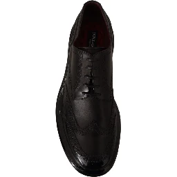 Black Leather Oxford Wingtip Formal Derby Shoes