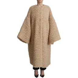 Beige Cashmere Wool Faux Fur Coat Jacket
