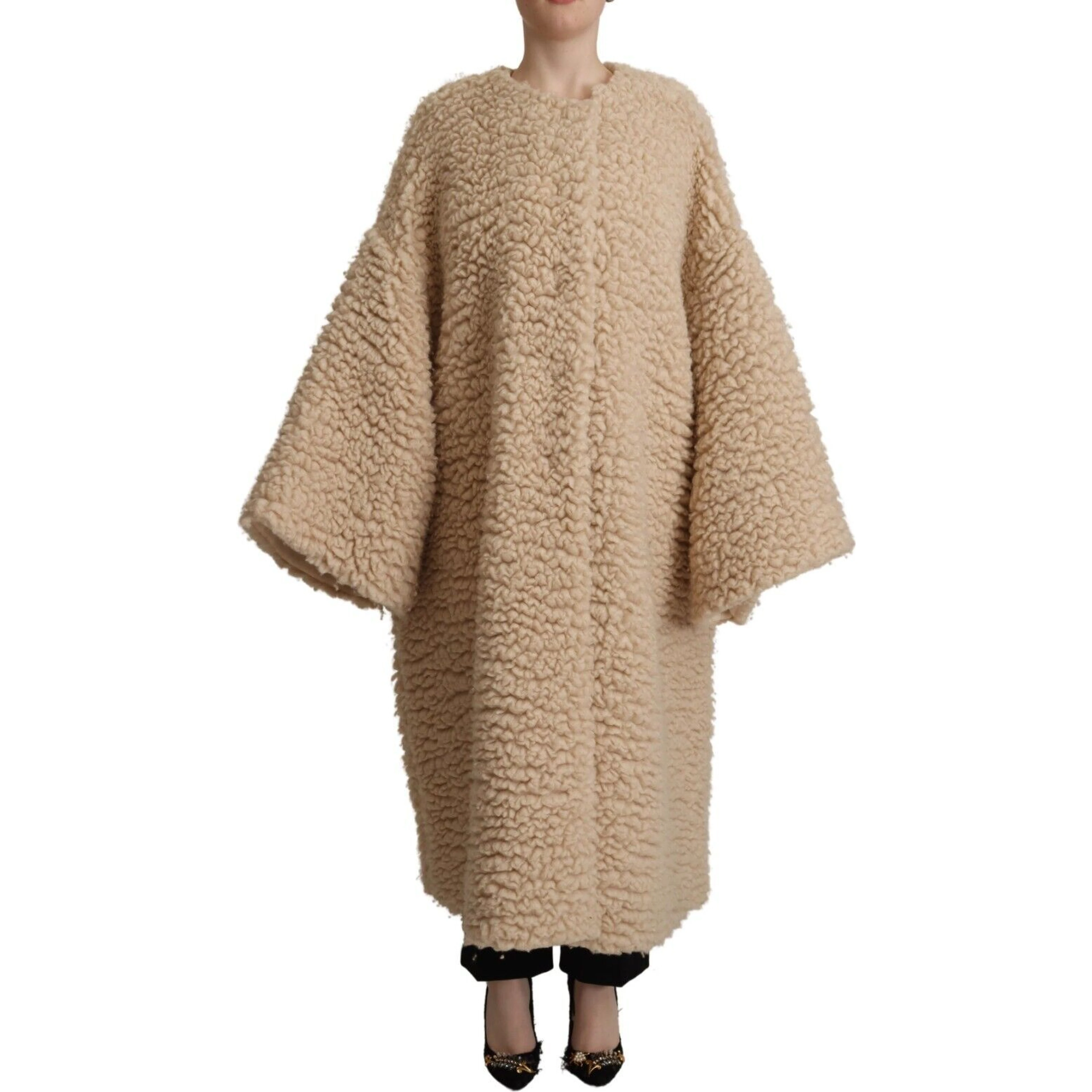 Beige Cashmere Wool Faux Fur Coat Jacket
