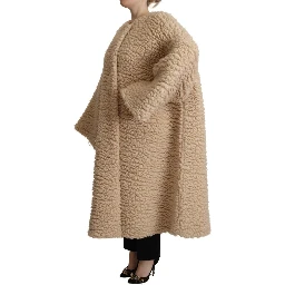 Beige Cashmere Wool Faux Fur Coat Jacket