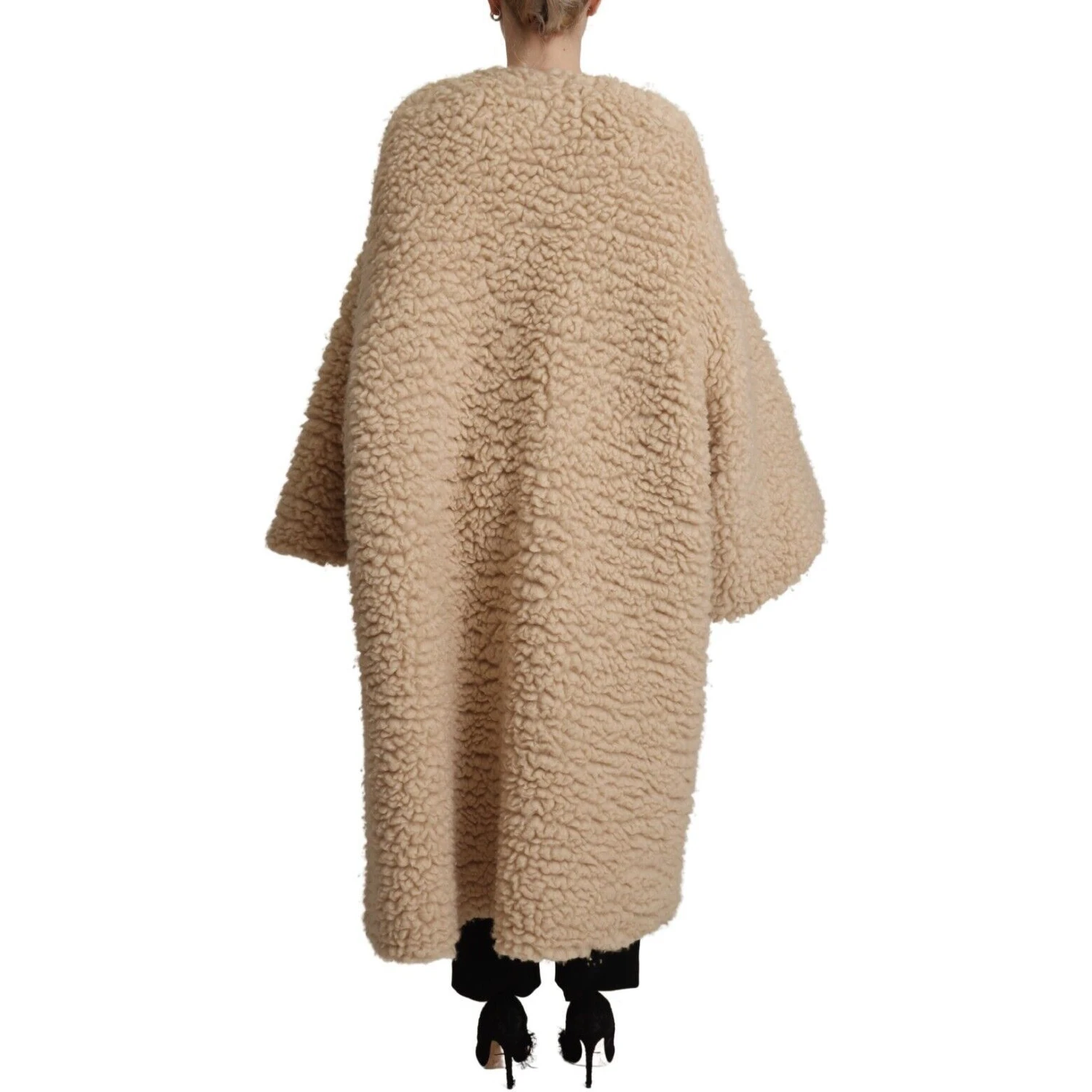 Beige Cashmere Wool Faux Fur Coat Jacket