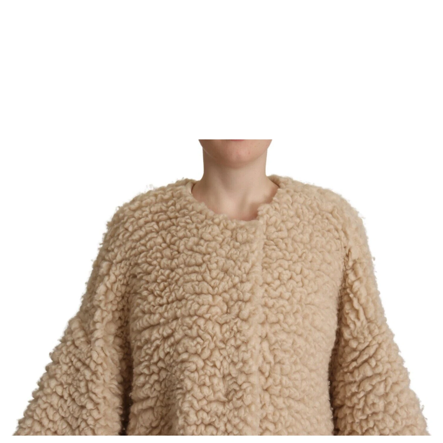 Beige Cashmere Wool Faux Fur Coat Jacket