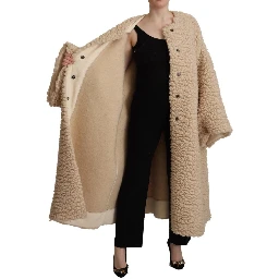 Beige Cashmere Wool Faux Fur Coat Jacket