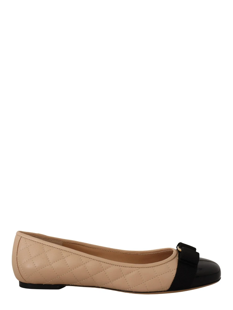 Beige and Black Nappa Leather Ballet Flat Shoes