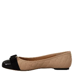 Beige and Black Nappa Leather Ballet Flat Shoes