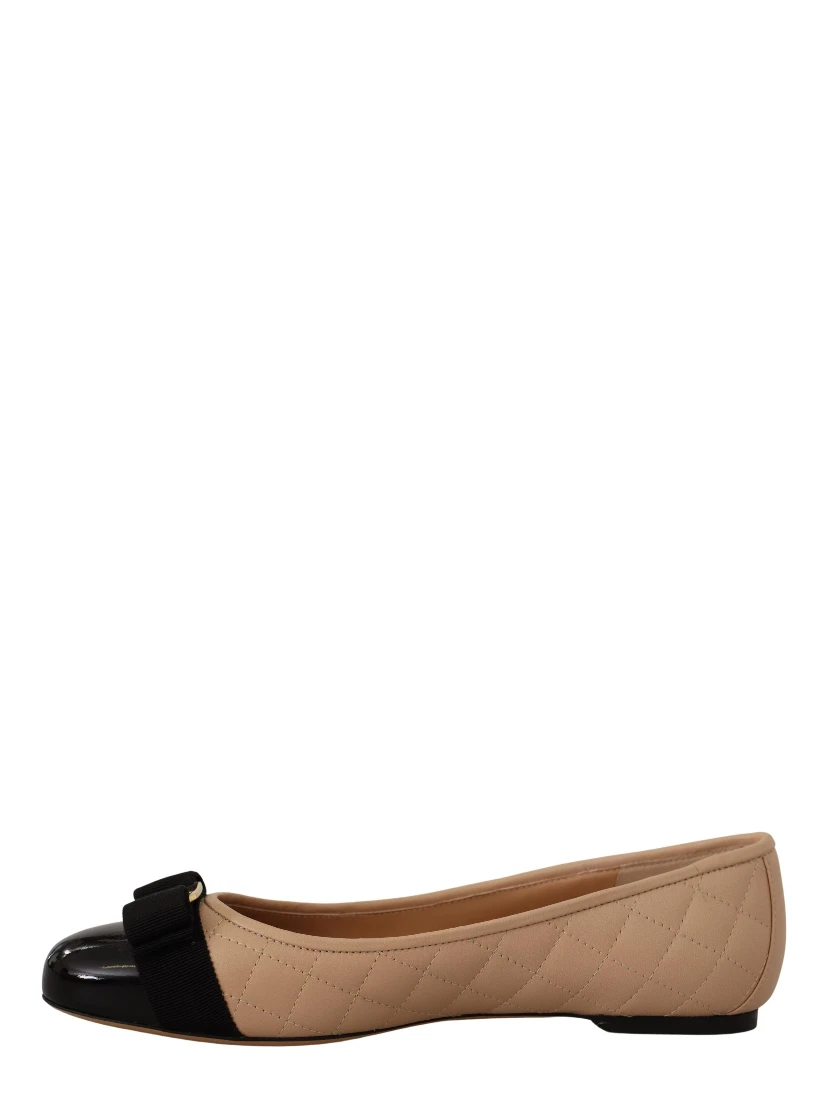 Beige and Black Nappa Leather Ballet Flat Shoes