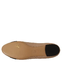 Beige and Black Nappa Leather Ballet Flat Shoes