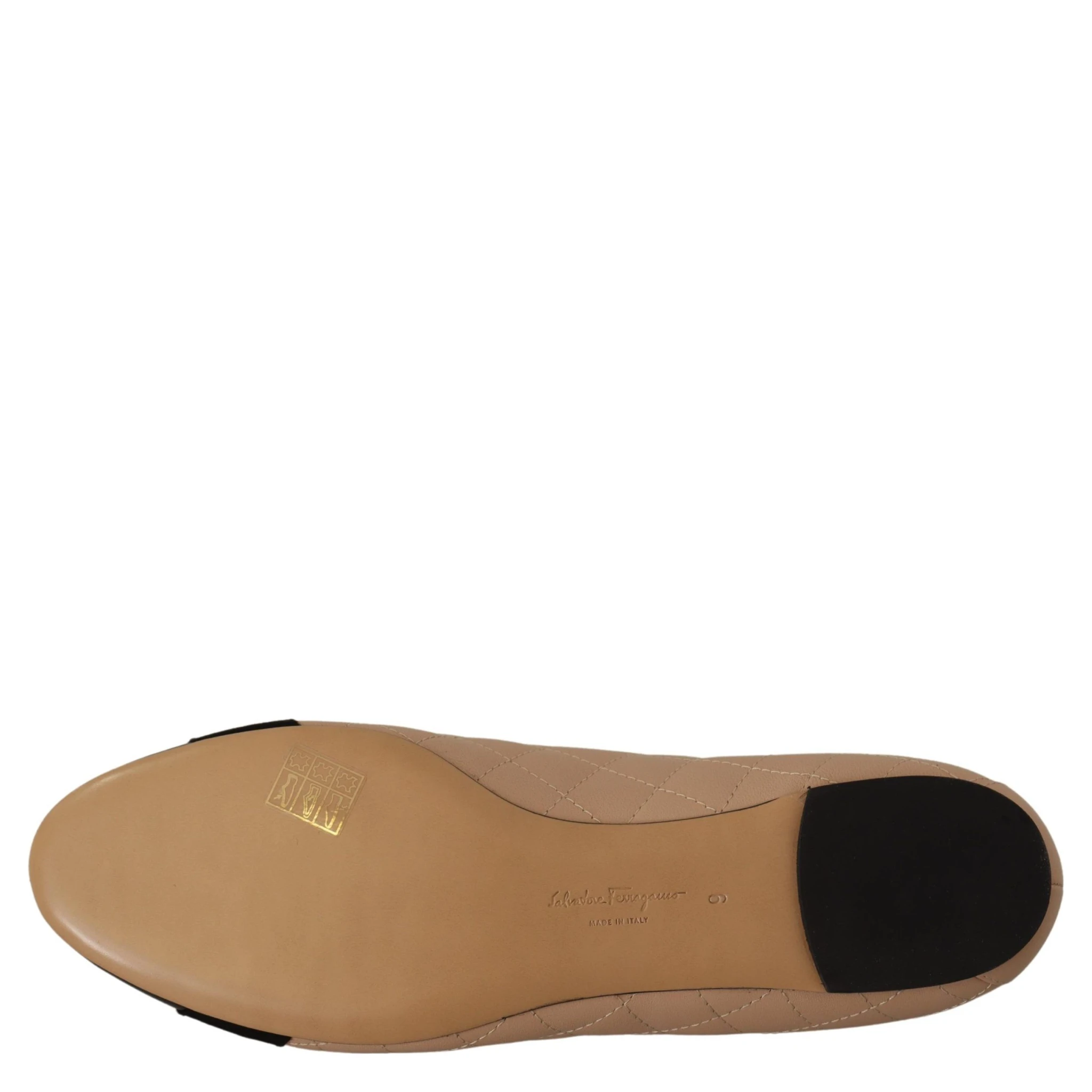 Beige and Black Nappa Leather Ballet Flat Shoes