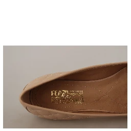 Beige and Black Nappa Leather Ballet Flat Shoes