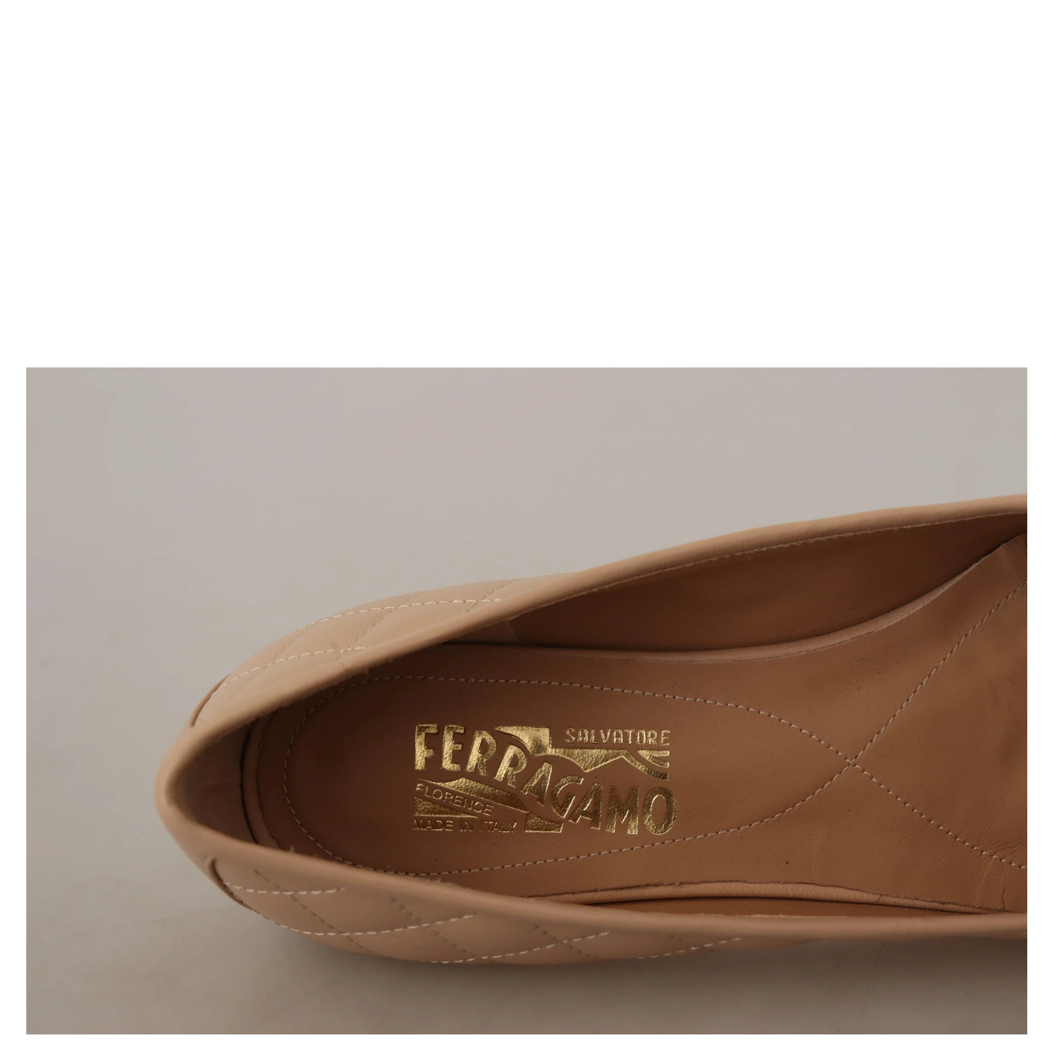 Beige and Black Nappa Leather Ballet Flat Shoes