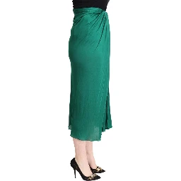 Dark Green High Waist Midi Pencil Cut Pleated Skirt