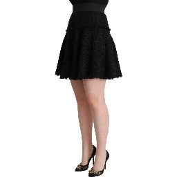 Black Knitted Nylon High Waist Mini A-line Skirt