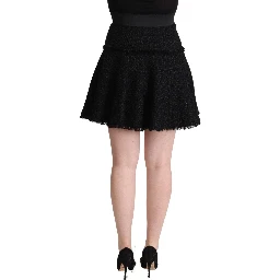 Black Knitted Nylon High Waist Mini A-line Skirt