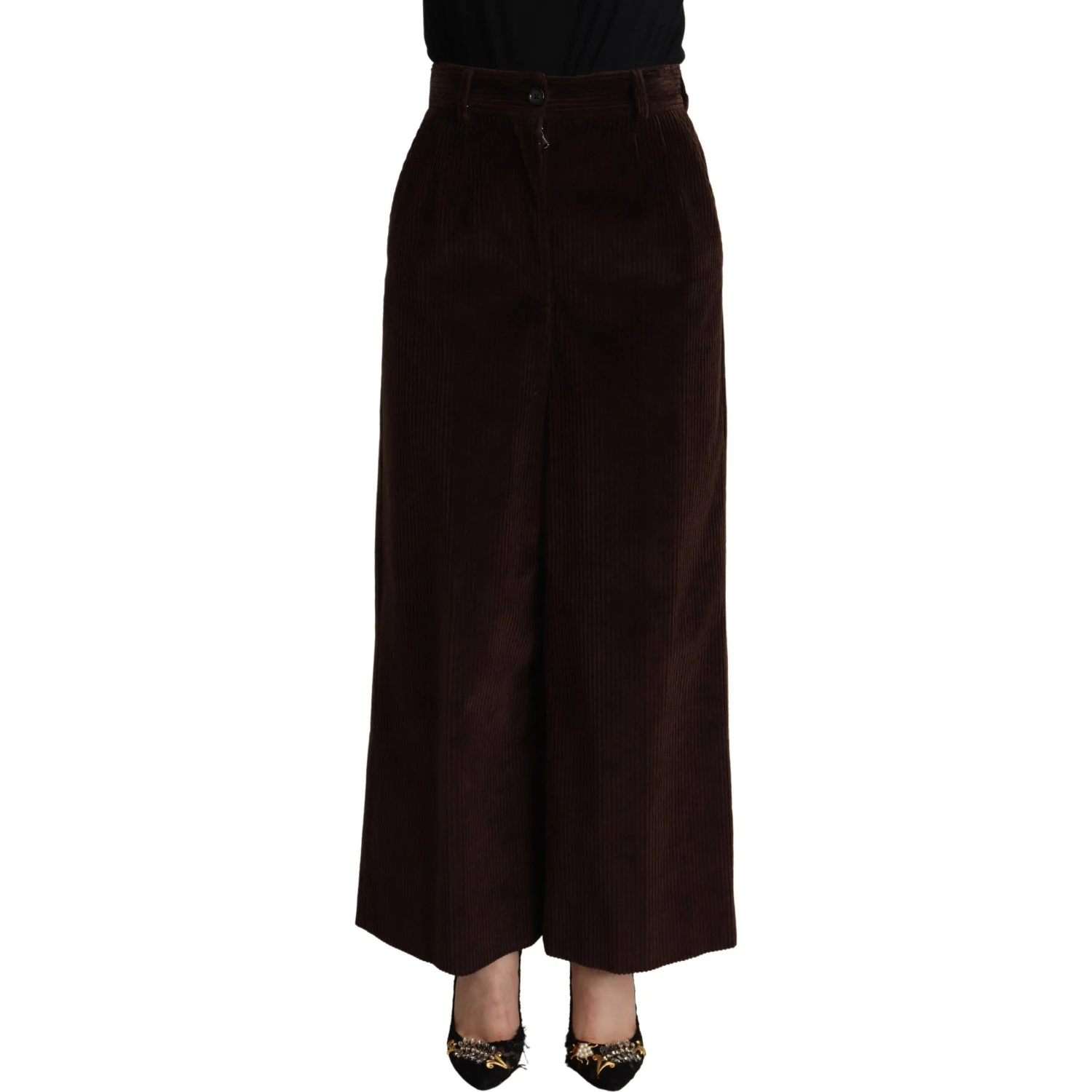 Black Cotton High Waist Trouser Wide Leg Pants