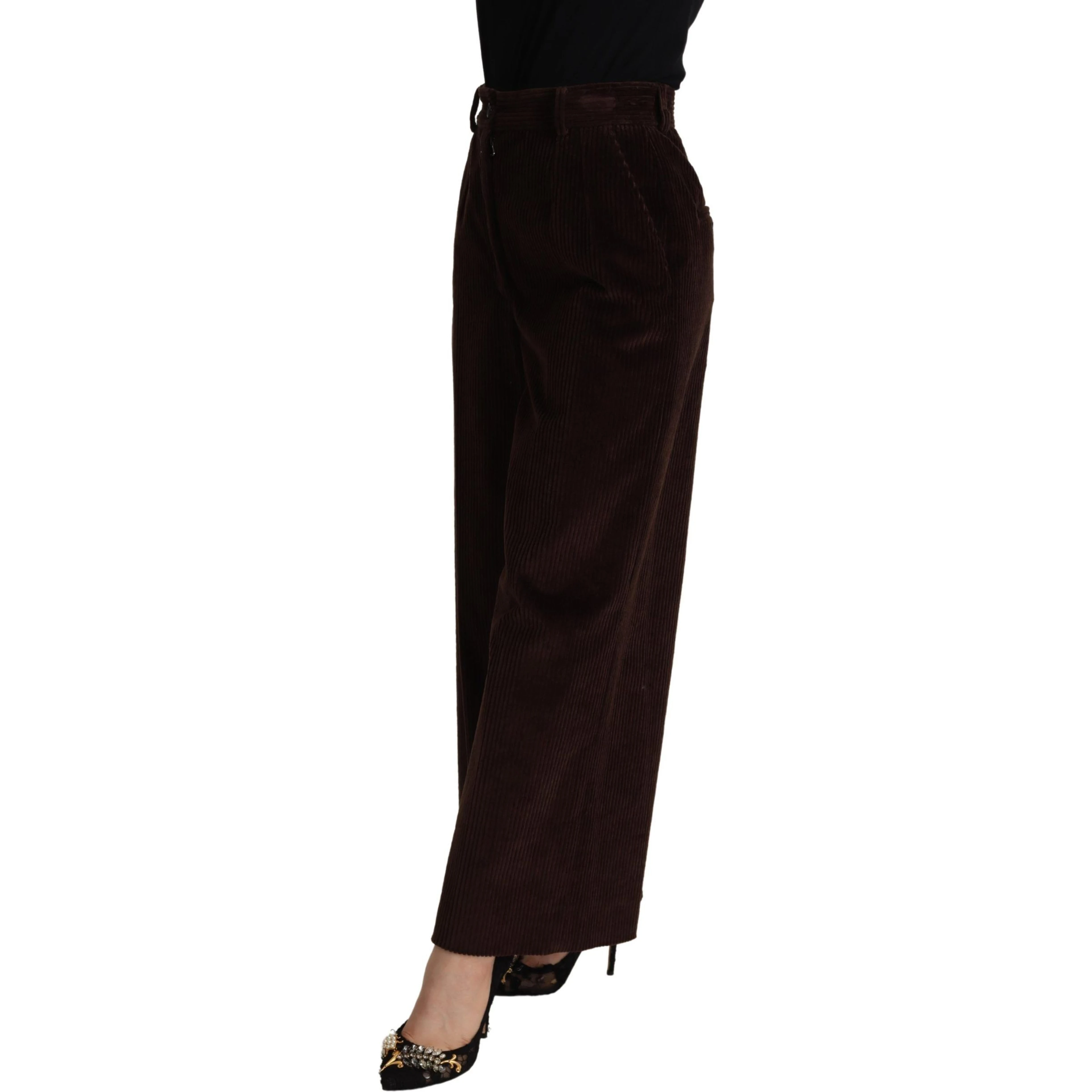 Black Cotton High Waist Trouser Wide Leg Pants