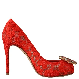 Red Taormina Lace Crystal Heels Pumps