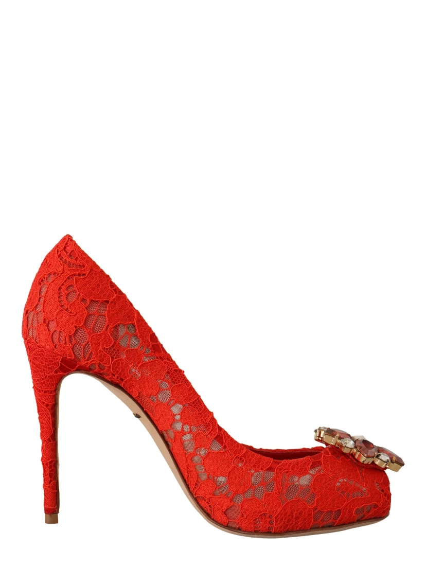 Red Taormina Lace Crystal Heels Pumps