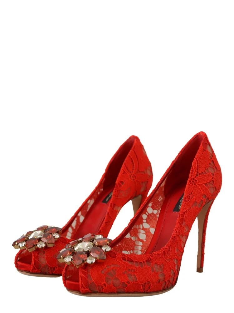 Red Taormina Lace Crystal Heels Pumps alternative