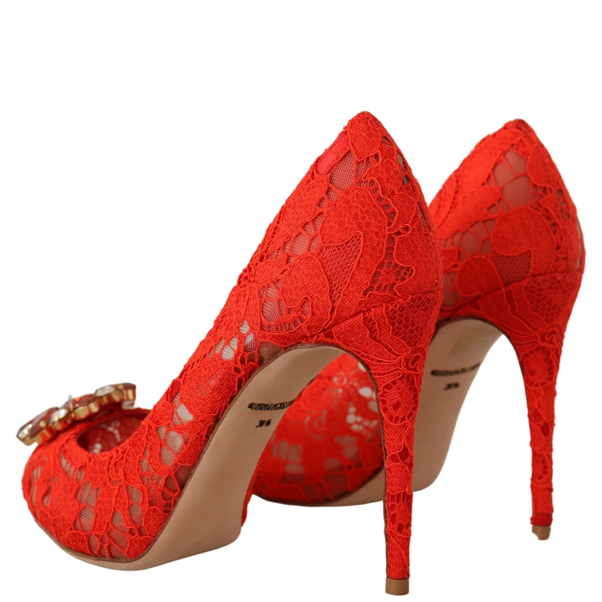 Red Taormina Lace Crystal Heels Pumps