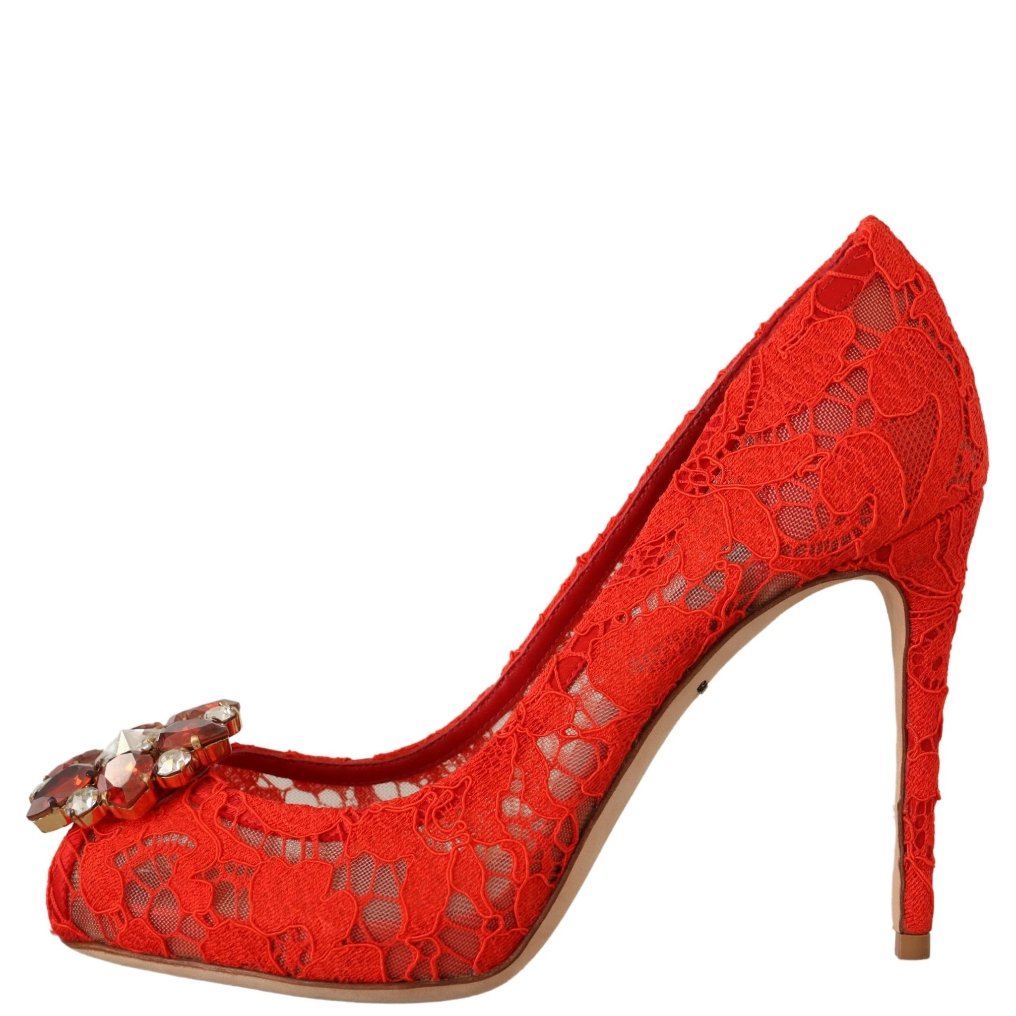 Red Taormina Lace Crystal Heels Pumps