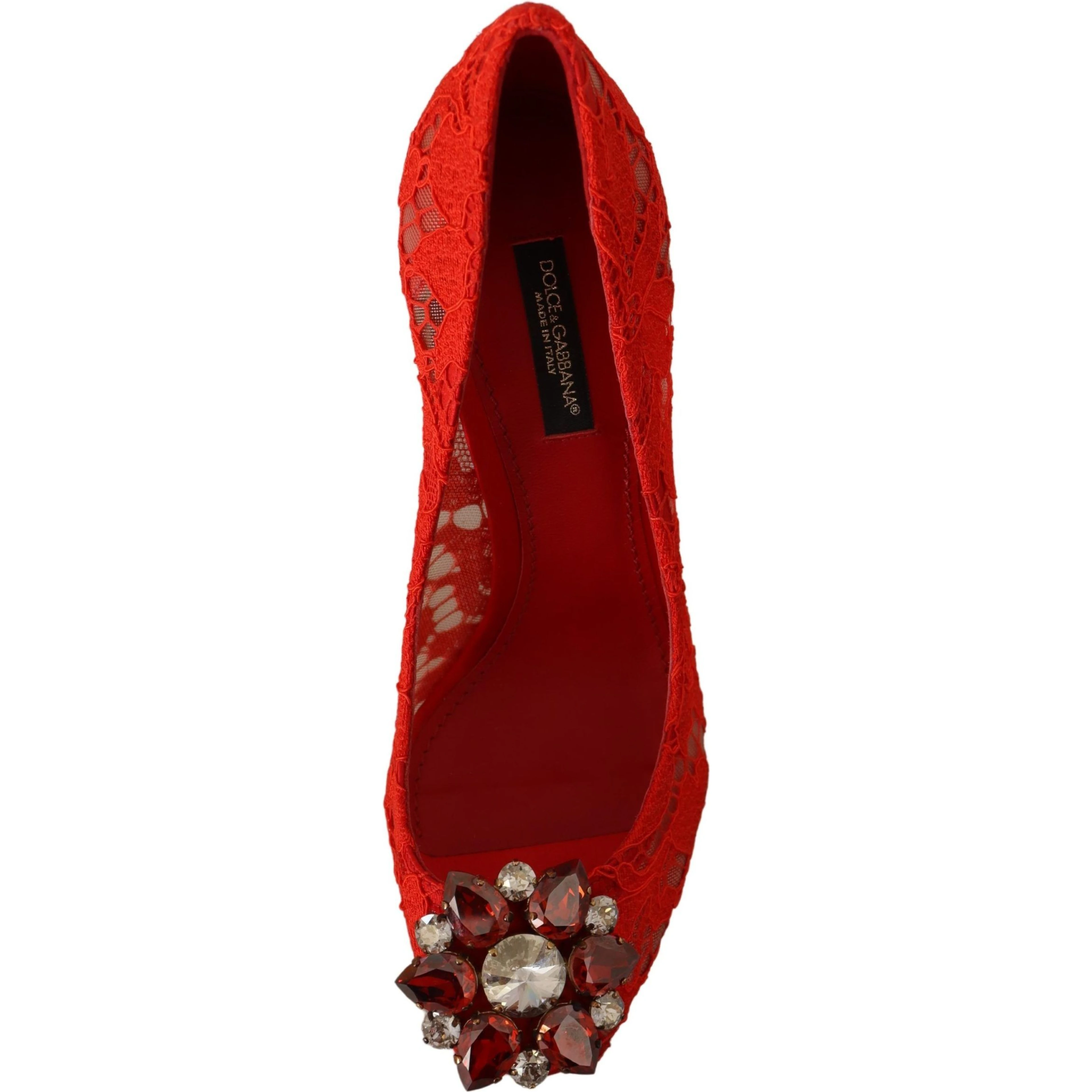 Red Taormina Lace Crystal Heels Pumps