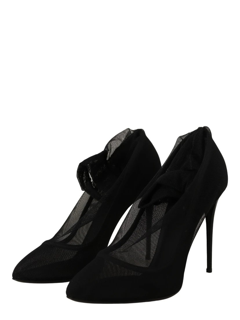 Black Tulle Stretch Boots Pumps Shoes