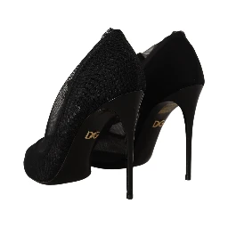 Black Tulle Stretch Boots Pumps Shoes