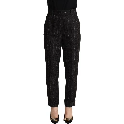 Black Striped High Waist Tapered Pants