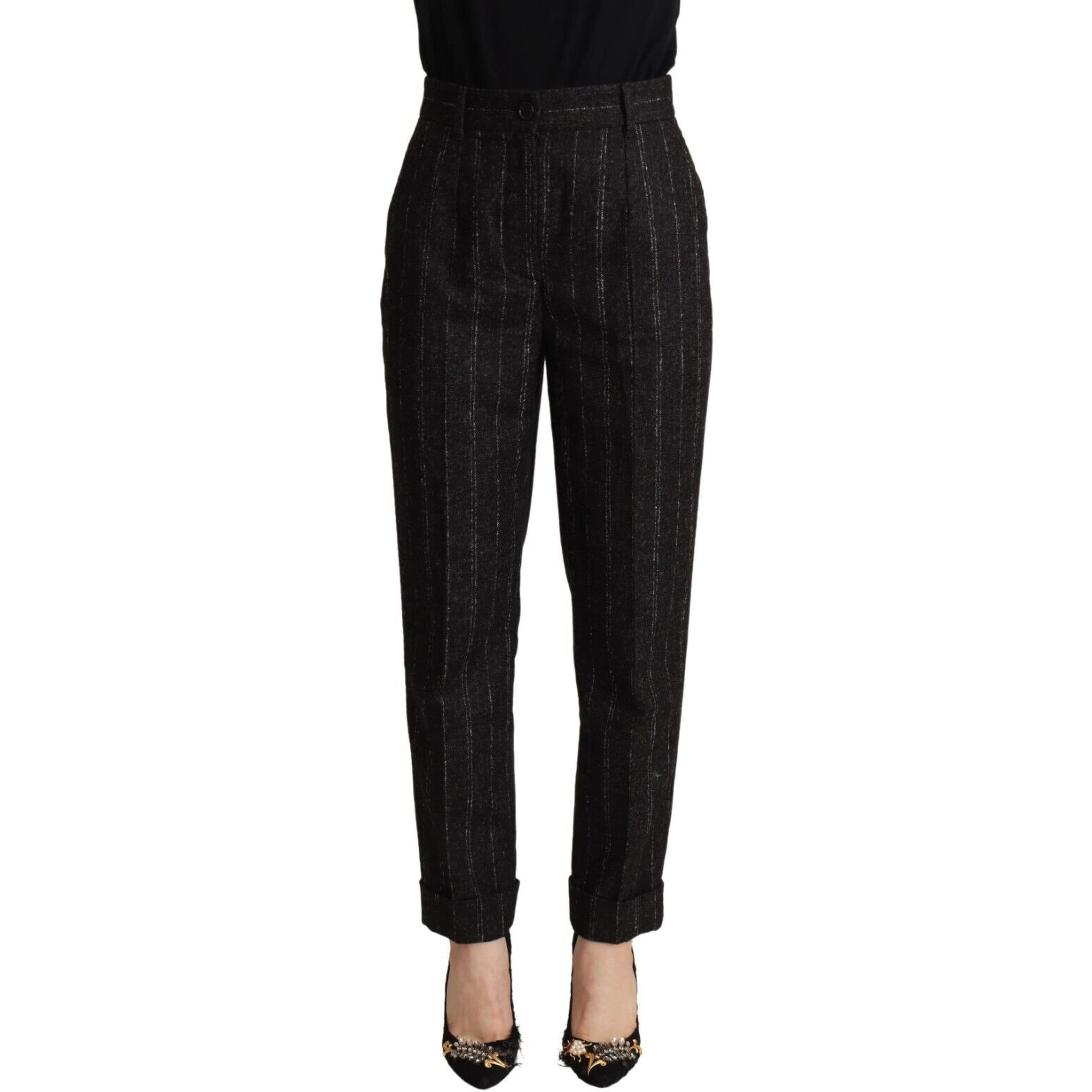 Black Striped High Waist Tapered Pants