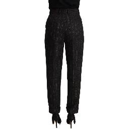 Black Striped High Waist Tapered Pants