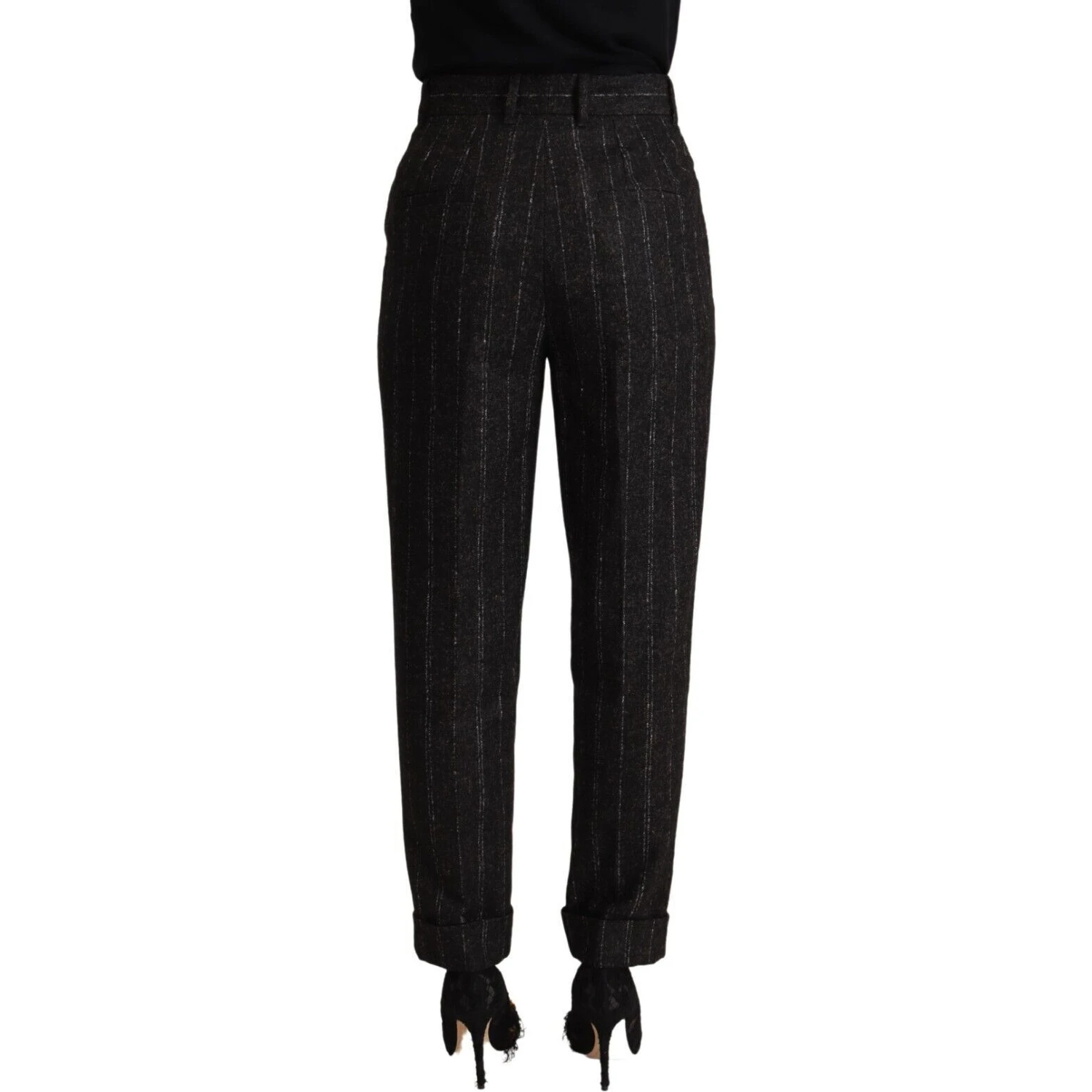 Black Striped High Waist Tapered Pants